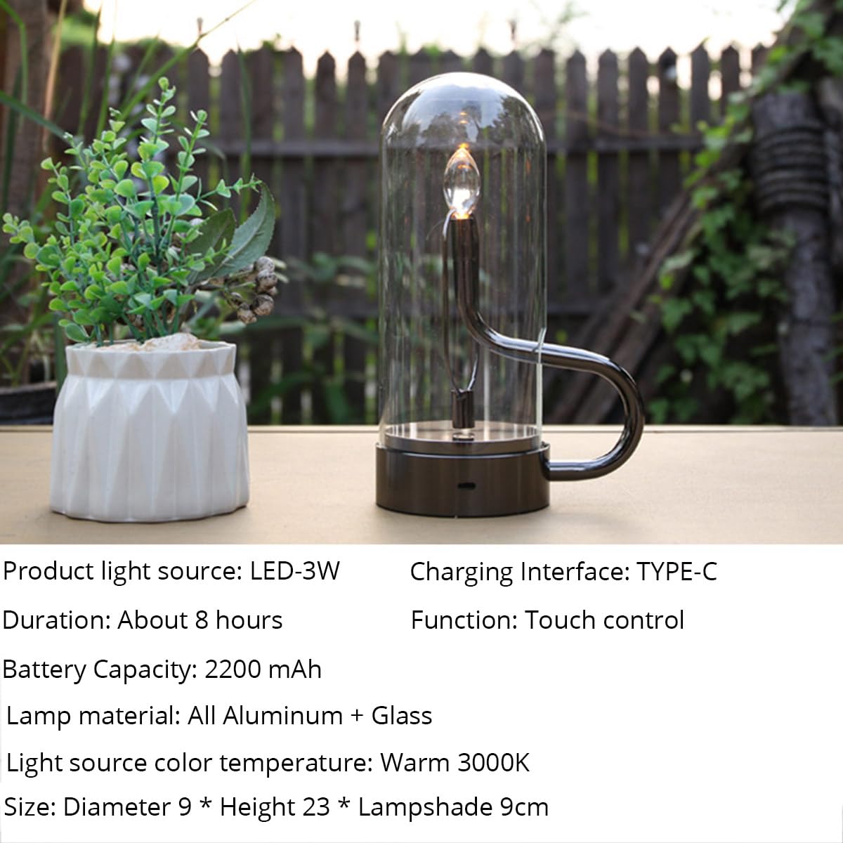 Lampa stołowa Bezprzewodowa ładowalna lampa stołowa LED Sterowanie dotykowe z USB-C Akumulatorowa lampa nocna Vintage z magnesami Przenośna lampa biurkowa do salonu Sypialnia Jadalnia Bar,Black