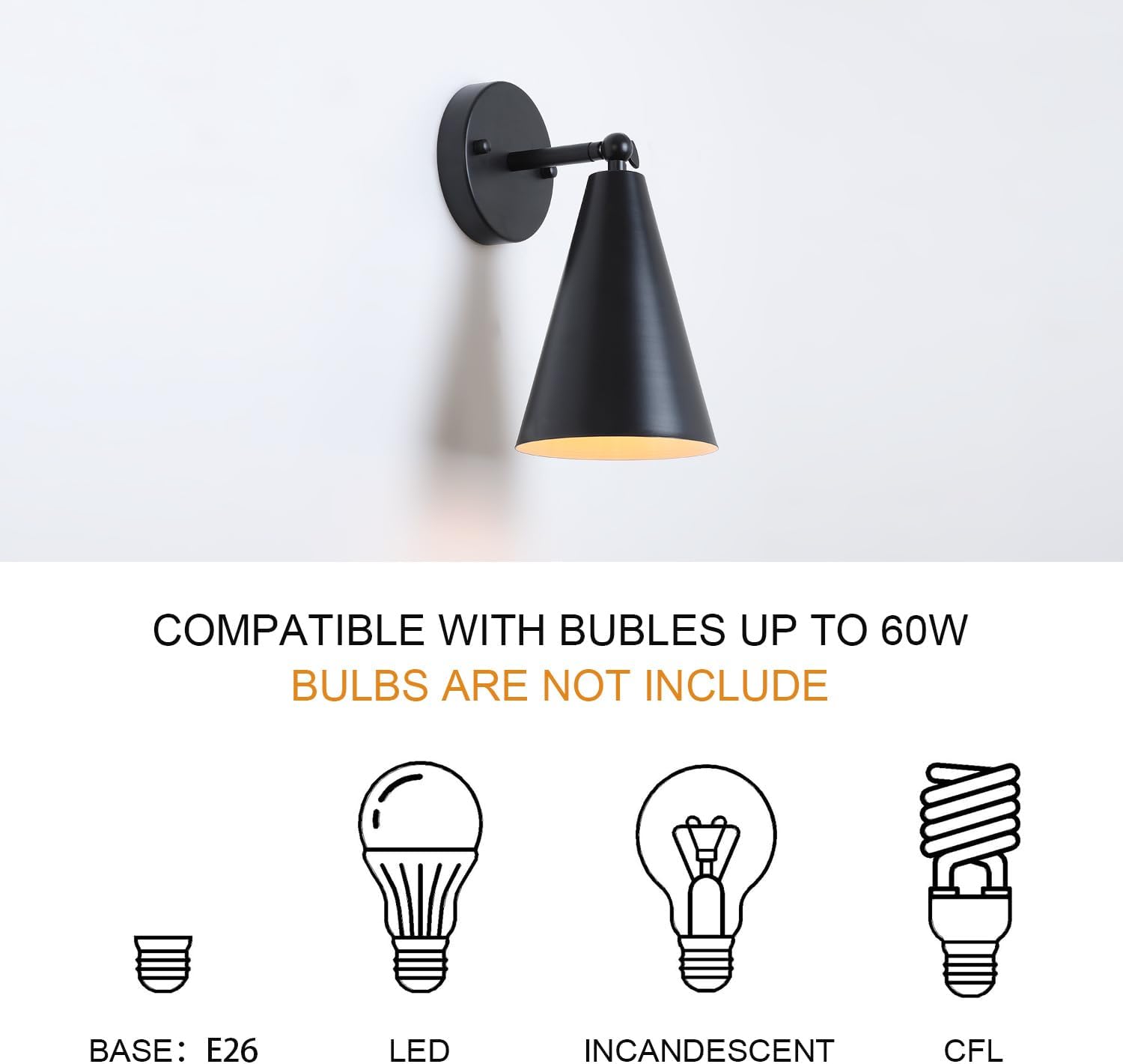 Dijiahua Black Wall Sconces 1-Light,Industrial Sconces Light Fixtures Hardwired with Metal Shade,Modern Vanity Lighting Over Mirror,Indoor Decor Adjustable Angle Wall Mount Lamp for Bedroom