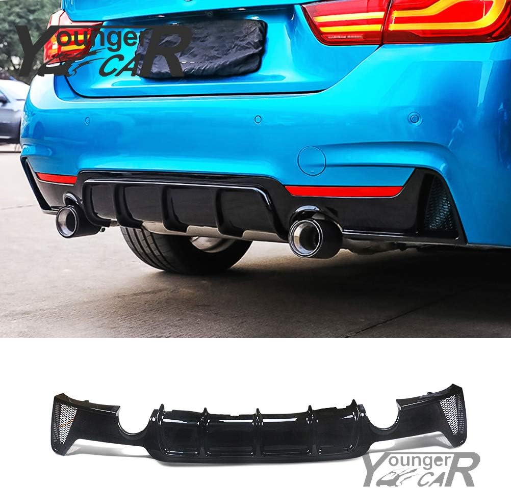 Rear Diffuser Lip for 2014-2020 BMW 4 Series F32 F33 F36 420i 420d 428i 430i | M Performance Gloss Black Single Exhaust Two Outlet Lower Bumper Lip