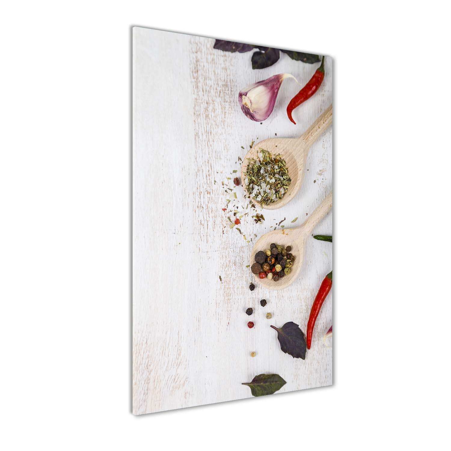 Image légumes et épices 70x140cm en verre pour illuminer votre salle à manger