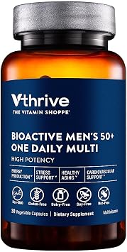 Vthrive BioActive Men 50+ One Daily Multivitamin, Mens Multivitamin with Essential Vitamins and Minerals, Supports Daily Health and Wellness, Clean Formula, Gluten Free, Vegetarian, 30 Capsules