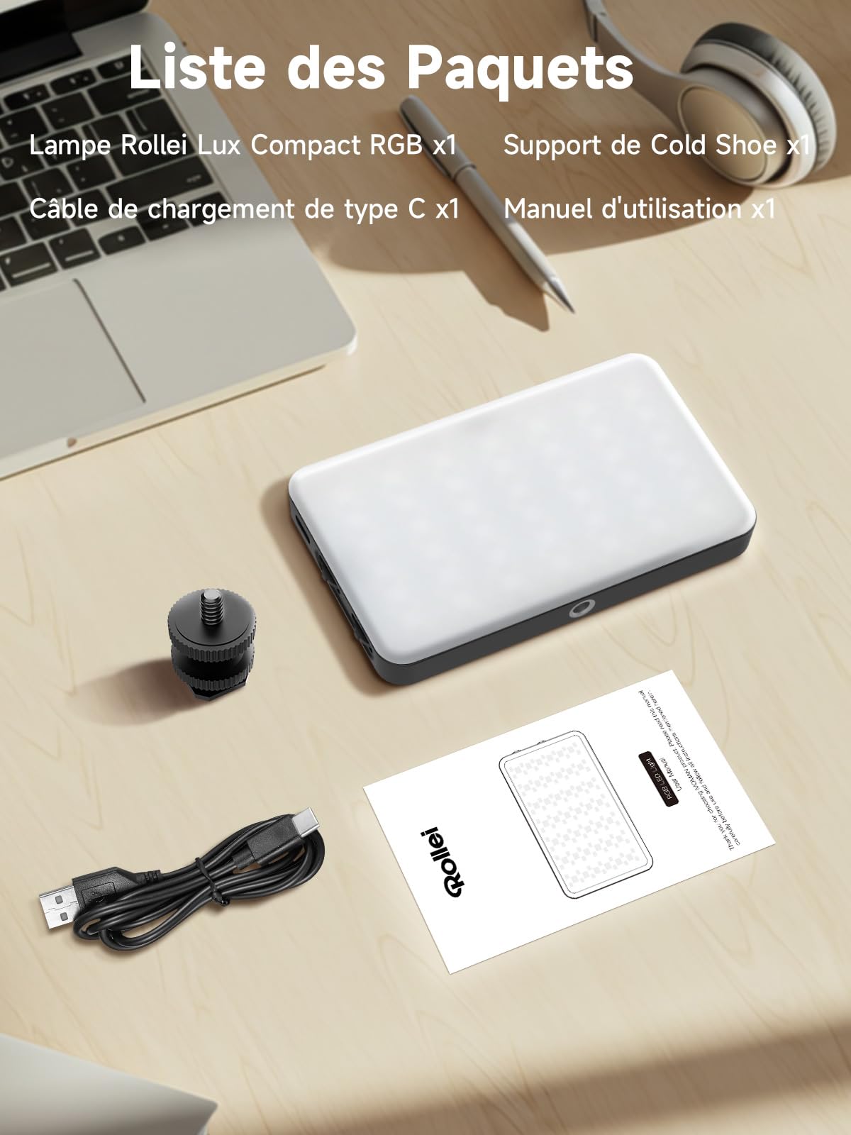Lumière Photo, Rollei Lumis Compact RGB Panneau Eclairage Video LED Portable 125g 98 CRI/TLCI avec 13 Effets et Batterie Rechargeable d'Appareil Photo, Lumiere-Photo-Lampe-LED-Video