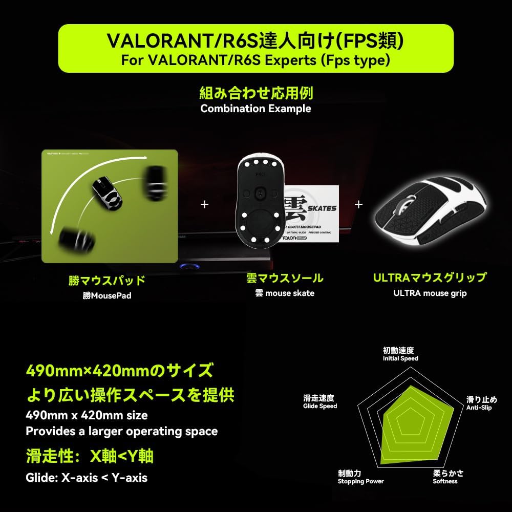 TALONGAMES 勝 Series Esports Professional Level Gaming Mouse Pad 4mm Thickness Anti-Slip Base Anti-Fray Precision Stitching Medium to high Glide Speed 19.3in x 16.5in (Green, L Size)