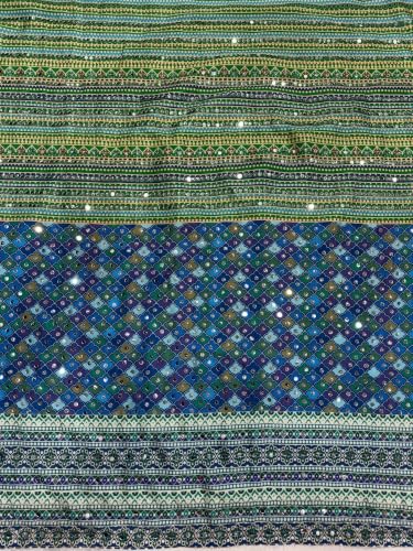 Image of Women's Blue Green Pink Multicolored Ajrak Digital Prined Real Mirror And Latkan Worked Saree With Blouse