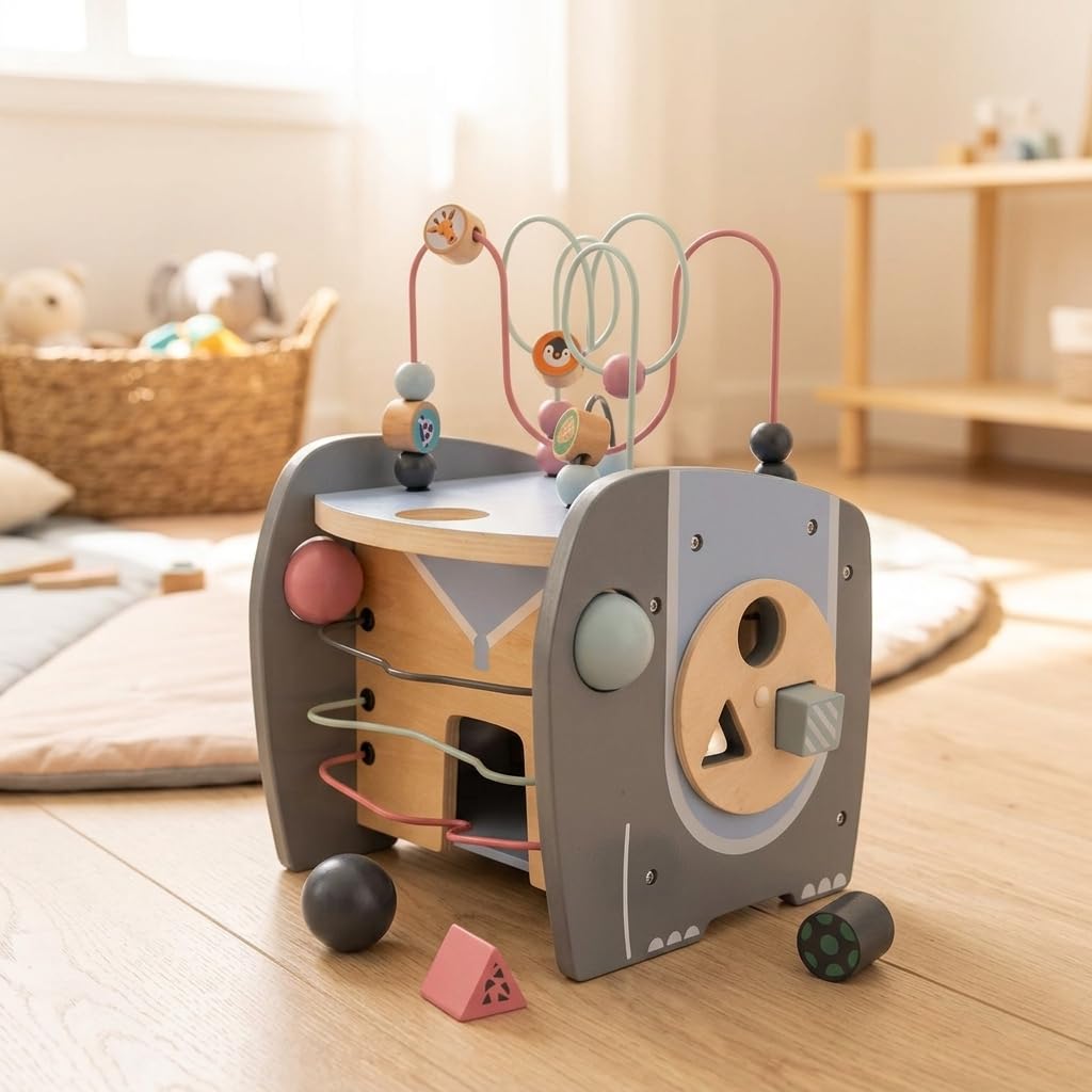 Regalo bebé 1 año Cubo de Actividad, jugue de Madera 26cm, sensorial y Educativo para niños 1-3 años, motricidad Fina