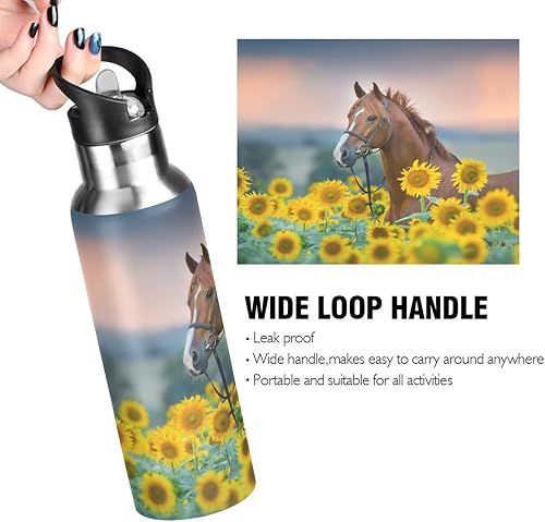 Miniatura 4 de ALAZA Botella de agua con diseño de girasoles de caballo con tapa de pajilla, aislada al vacío, de acero inoxidable, termo botella de agua de 20