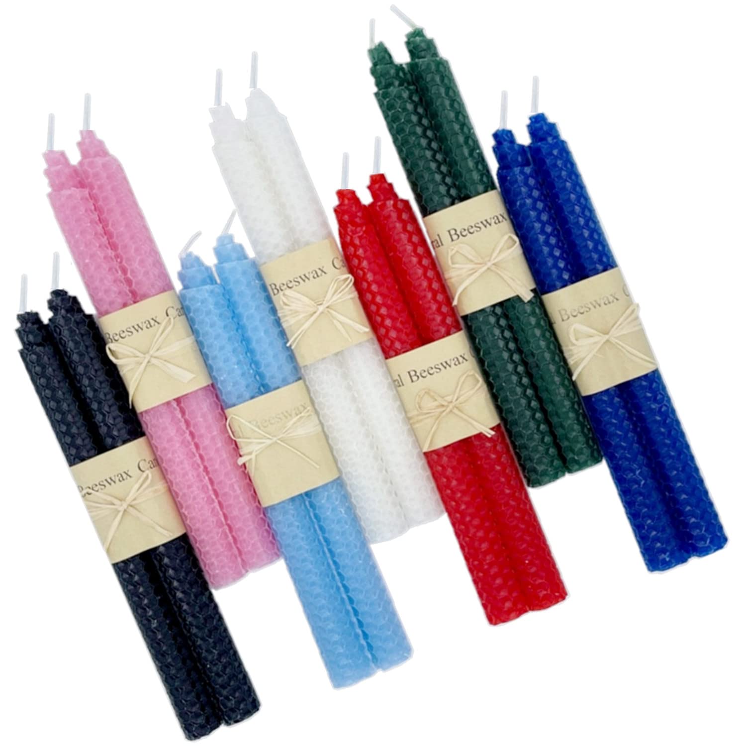Premium Quality Beeswax Candles - 14 pack in 7 Colors - Hand-Rolled, Unscented, Dripless &amp; Smokeless Taper Candles for Seasonal, Wedding, Home Decor &amp; Dinner