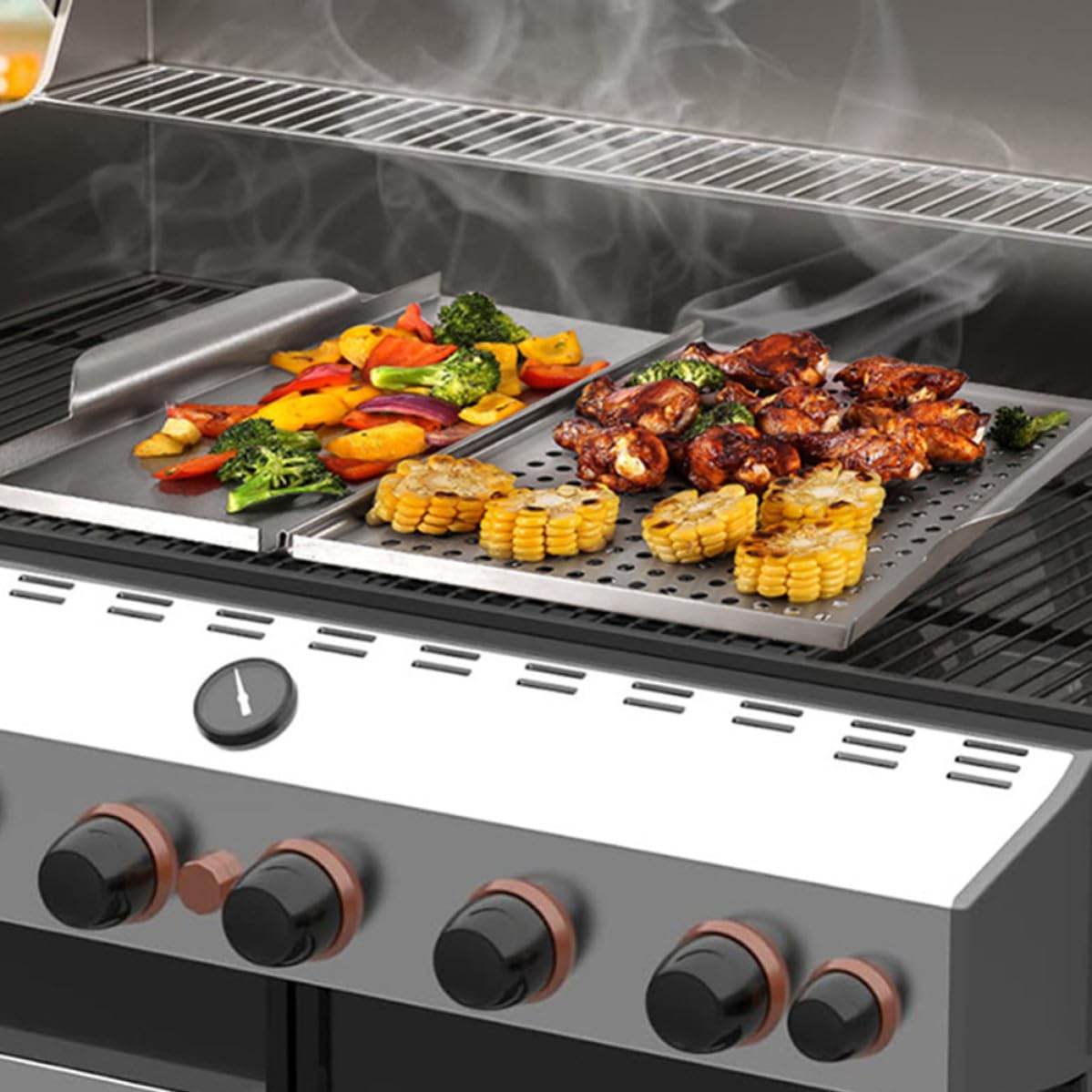 Plancha de Acero Inoxidable Cuadrada para Barbacoa | Plata, Antiadherente y Fácil de Limpiar, Uso en Restaurante Interior y Asado Exterior