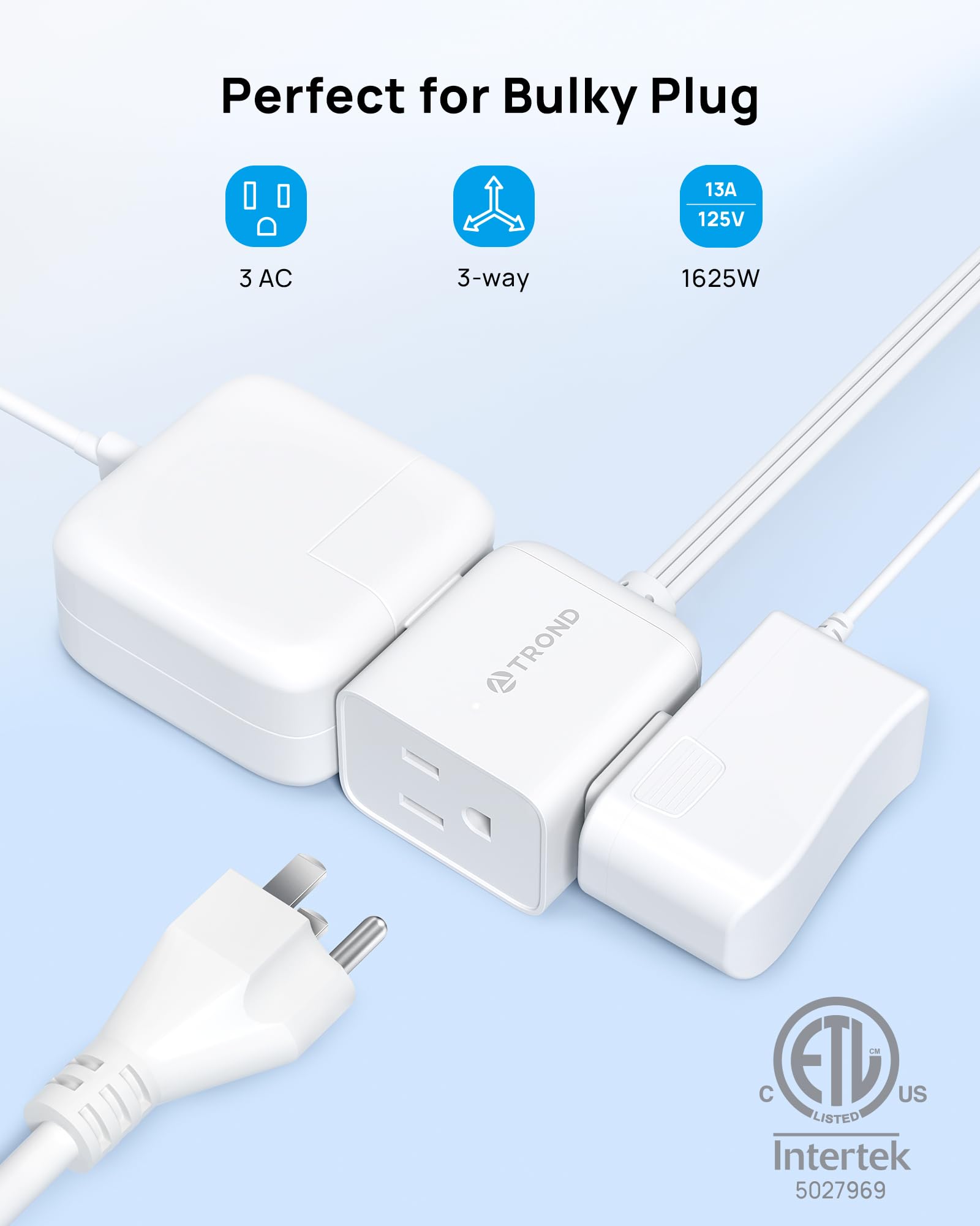 TROND Rotating Extension Cord - 3ft, 3 Outlets -2