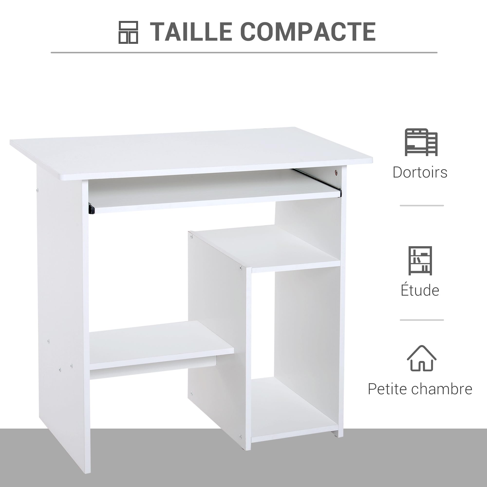 HOMCOM Petit Bureau D'Ordinateur avec Support CPU 80 x 45 x 75 cm Blanc