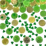 LOMIMOS St. Patrick's Day Table Decorations, 120 Pcs Plastic Good Luck Coins and 1 Oz Shamrock Clove
