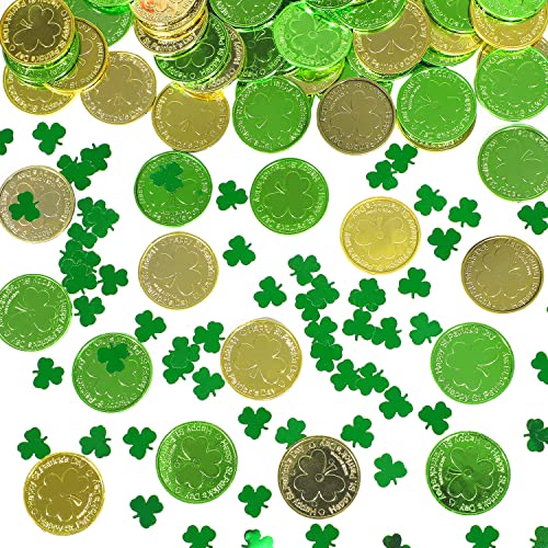 Lomimos St. Patrick's Day Table Decorations, 120 Pcs Plastic Good Luck Coins And 1 Oz Shamrock Clover Confetti Sprinkles For Irish Party Decoration Favors Supplies #TOP12