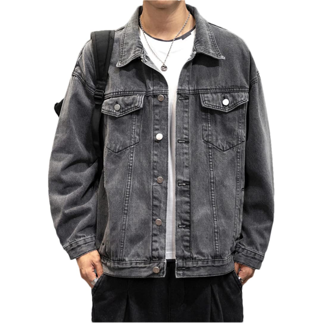 Manteaux en jean vintage pour homme gris veste col rabattable HEYDHSDC XXL - 6