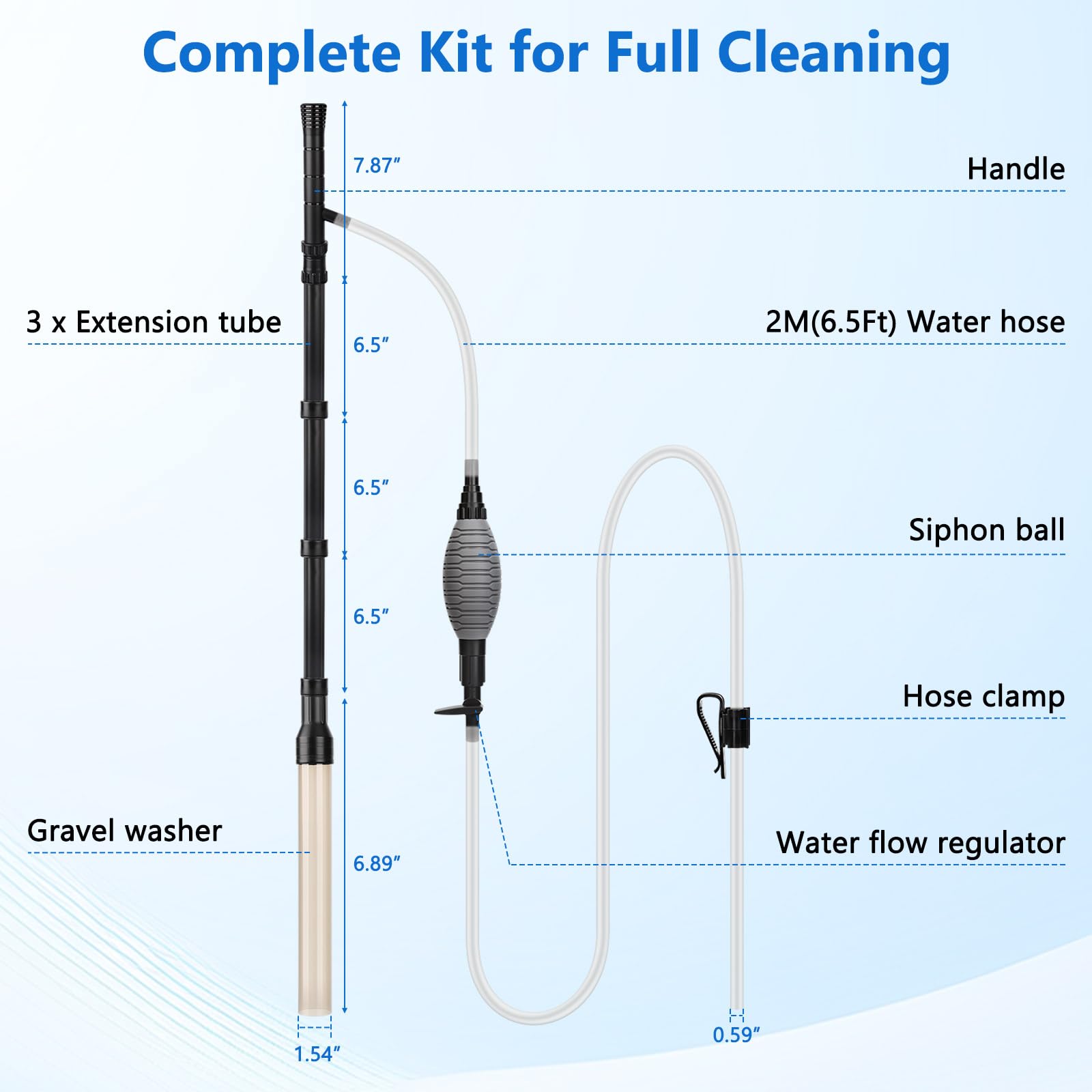 AQQA Aquarium Reiniger, Regulierbarer Durchfluss Mulmsauger Aquarium, Aquarium Sauger für Manuellen Wasserwechsel und Sandreinigung Mit Ergonomischem Griff