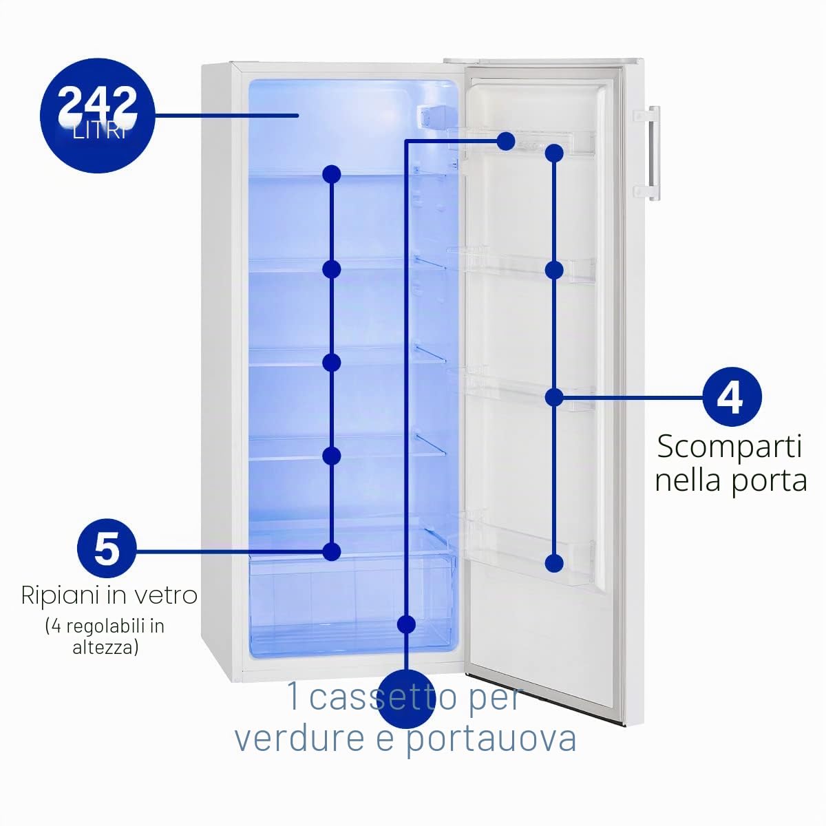 Bomann VS 7316.1 Frigorifero intero/illuminazione a LED/porta sostituibile/capacità netta: 242 litri/bianco