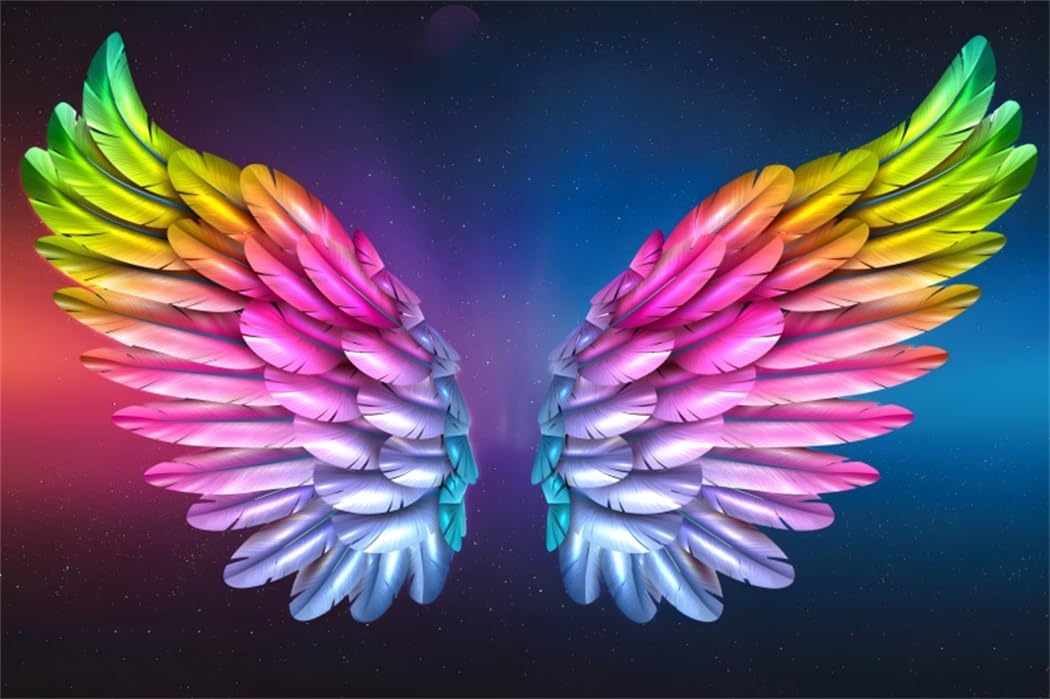 AOFOTO 7x5ft Wings Backdrop for Photoshoot Colorful Wings Photography Background Magic Angel Wings Rainbow Feather for Birthday Baby Shower Costume