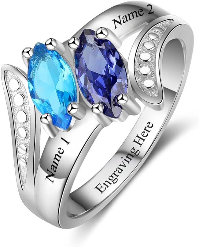 JewelOra Personalized Mothers 2 Simulated Birthstone Ring for Women Custom Engagement Promise Name Ring for Her