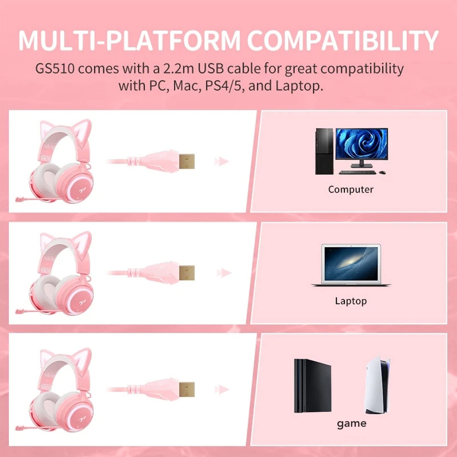 Amazon.co.jp: Pomya 猫耳 ゲーム用ヘッドフォン ピンク キュート
