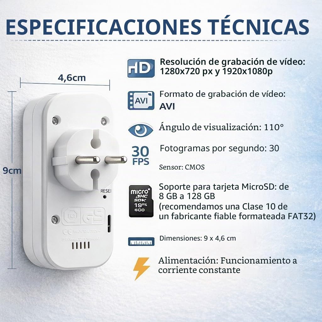 Cámara espía WiFi interna 1080P integrada en regleta, mini cámara oculta con micrófono, detección de movimiento, control App – CW1015