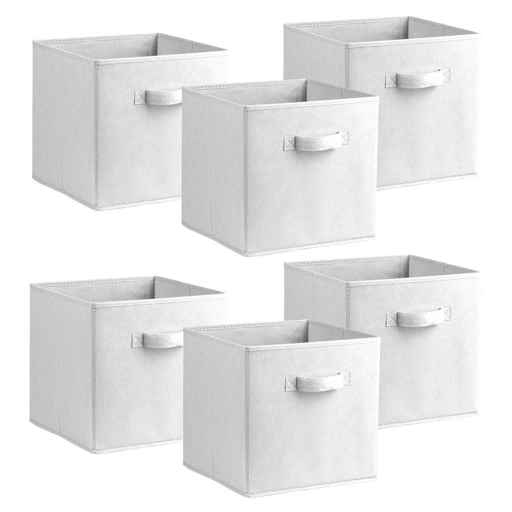 Simpa White Urban Living Multi Purpose 31Cm Cubic Storage Box Collapsible Organiser Storage Cube Basket Bin For Clothes, Toys, Books, Dvds, Bedding, Towels And More... ( X6)