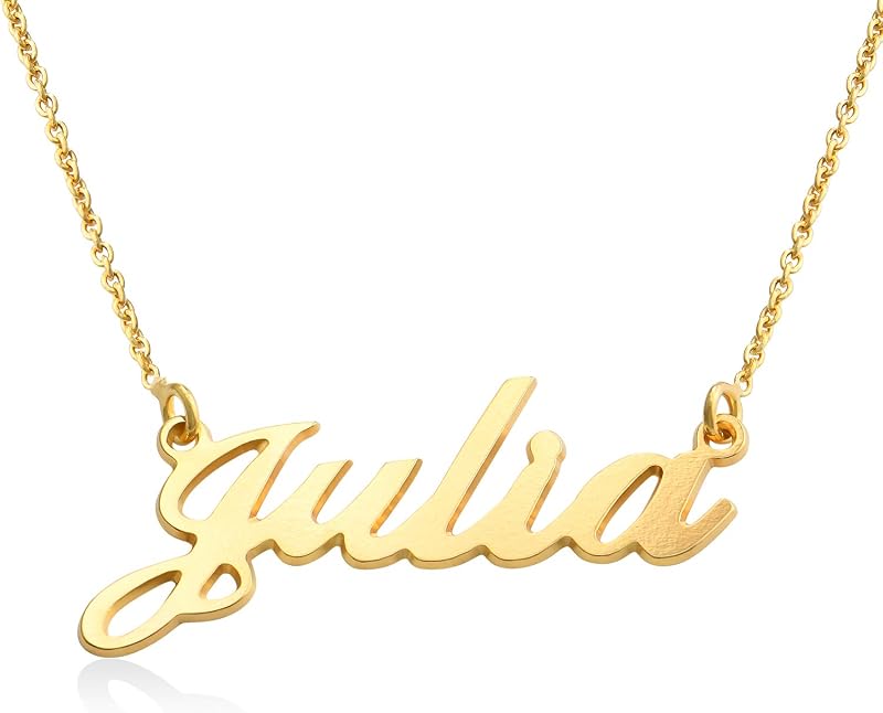 Collar con nombre personalizado para mujer – Collar con placa de identificación personalizada en estilos de fuente tipográfica, cursiva, en bloque y moderna, plata de ley, chapada en oro, chapada en oro rosa, oro amarillo macizo de 10 quilates o 14 quilates
