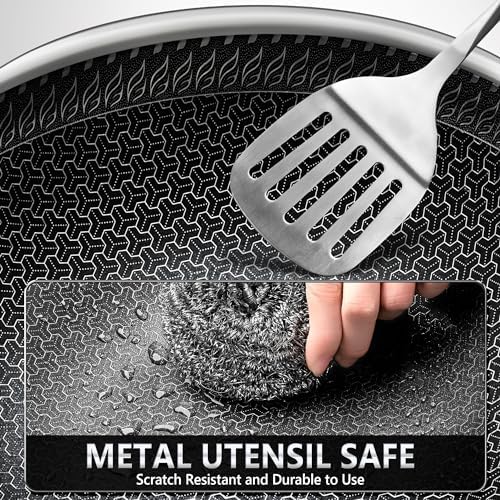 MICHELANGELO Honeycomb Wok Pan with Lid, 12.5 Inch Stainless Steel Woks & Stir-fry Pans with Stay Cool Handle, Flat Bottom Wok with Vertical Lid, Induction Wok, Dishwasher Oven Safe - Thumbnail 4