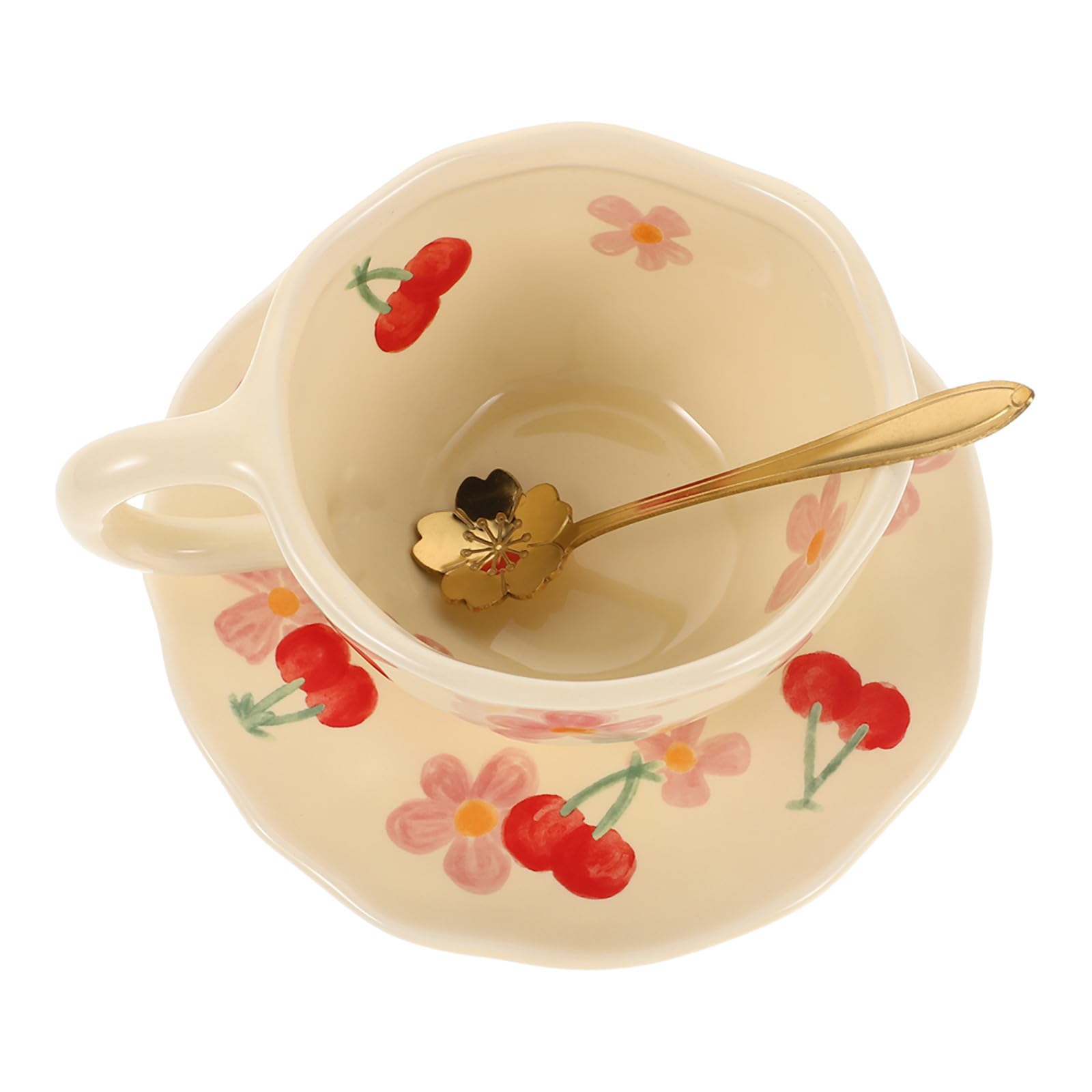 Juego de taza de café rosa con platillo y cuchara de cerámica resistente al calor para oficina