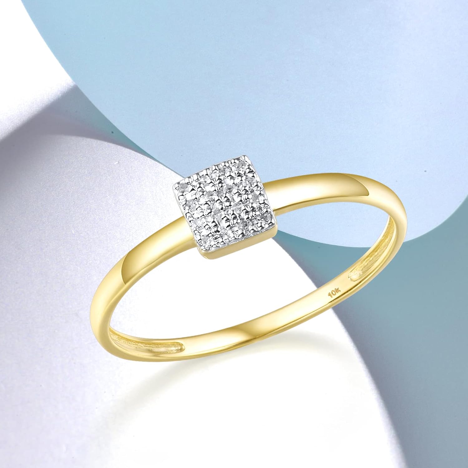 Santuzza 10K Solid Gold Genuine Diamond Simple Graphics Dainty Ring for Women