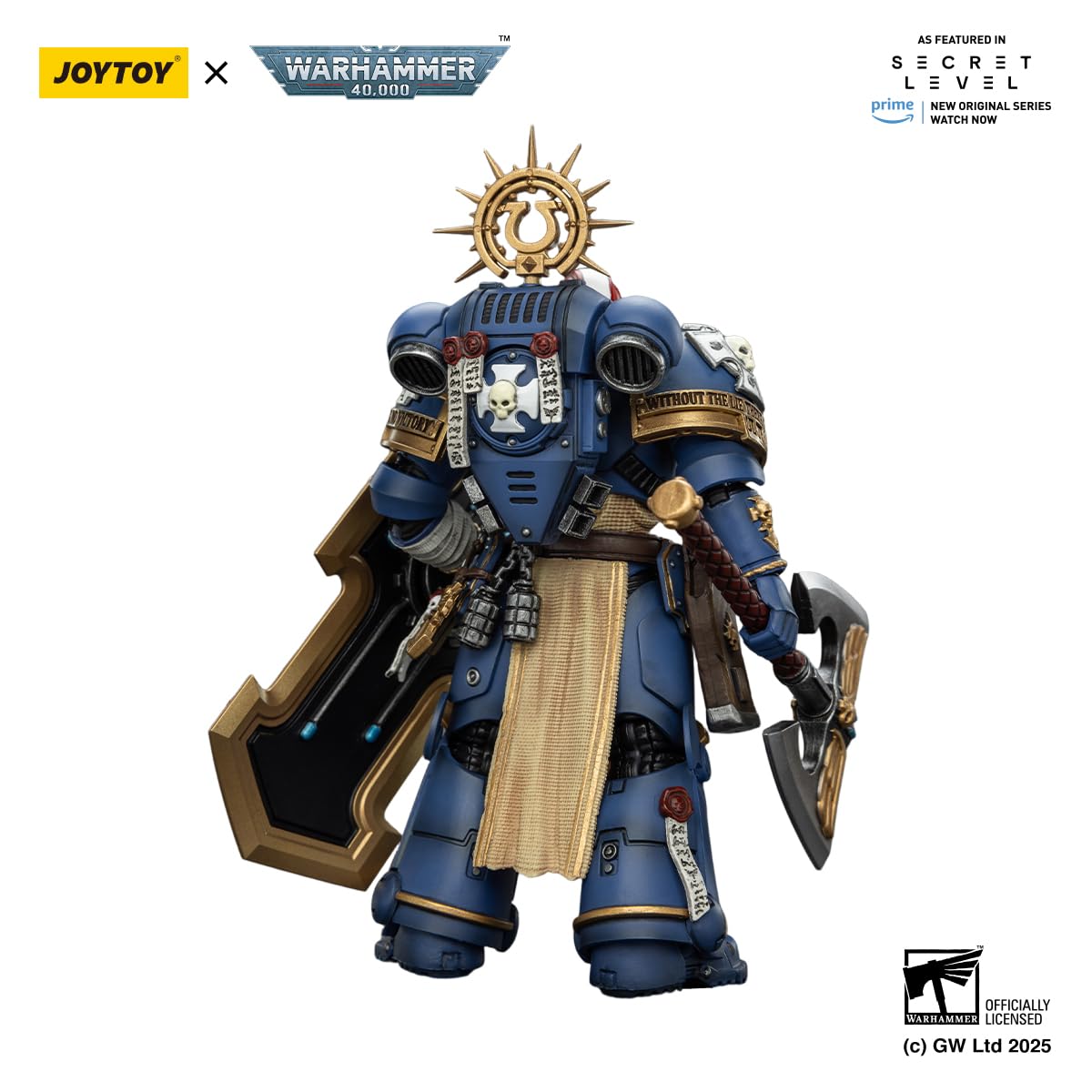 JOYTOY Metaurus Warhammer 40K 1/18 - Figuras de acción de ultramarinos Metaurus con hacha de poder Stormshield y pistola de plasma, modelo coleccionable de 4.84 pulgadas