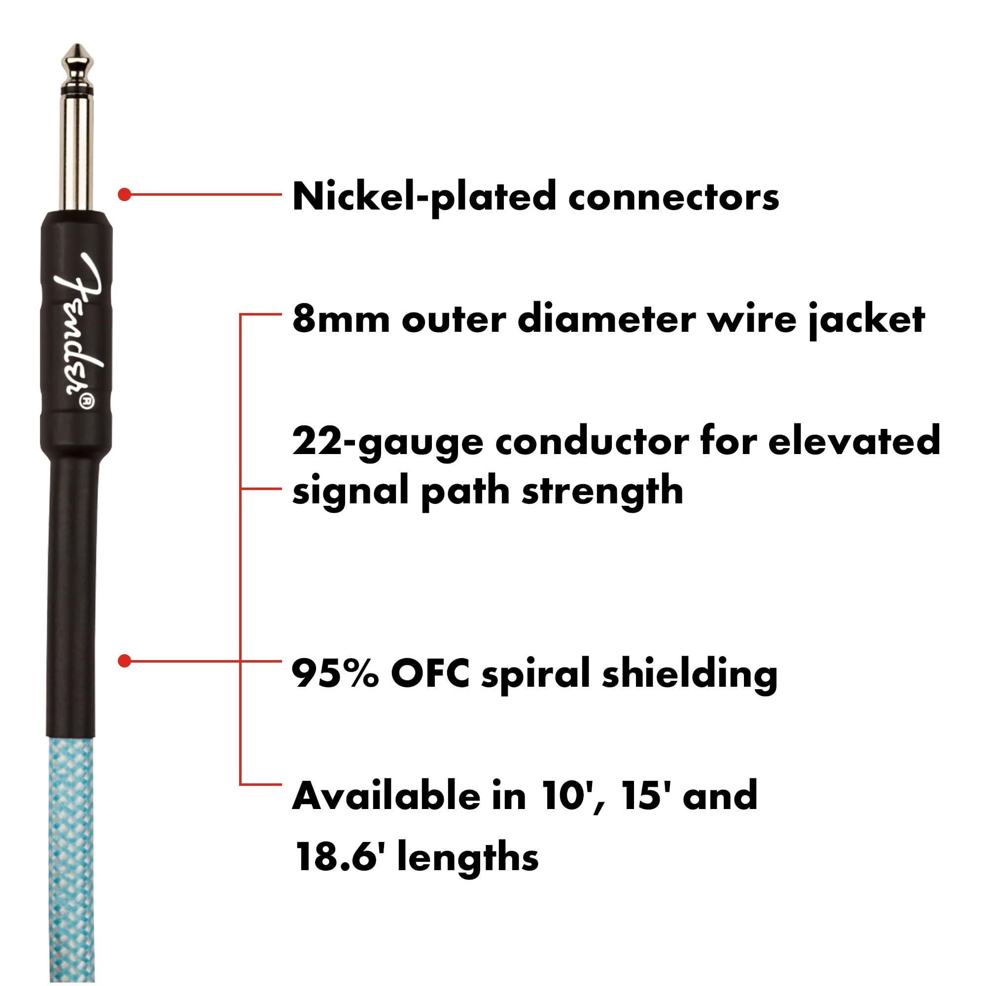 Fender Professional Series Tweed Instrument Cable, 10', Daphne Blue