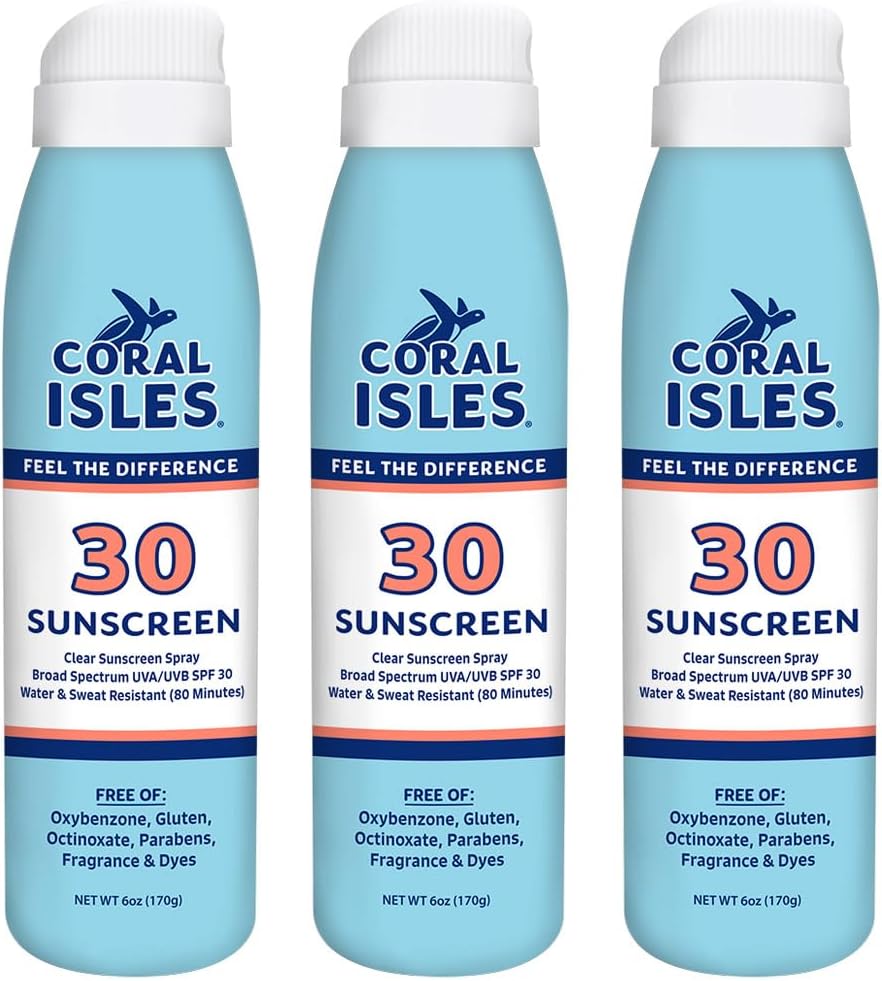 Coral Isles SPF 30 Spray Reef Compliant Broad Spectrum 6 Fl Oz Pack of 3