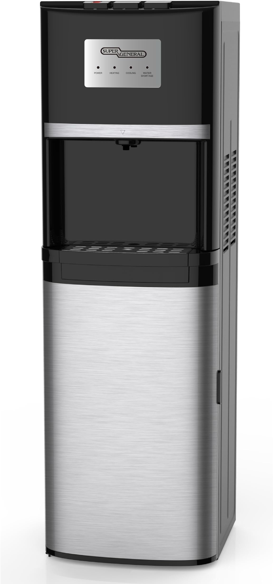 Super General Hot and Cold Water Dispenser SGL2020BM, Bottom-Loading Water Cooler, Instant Hot Water, 3 Taps, 33.9 x 35.8 x 106.2 cm (WxDxH), Black/Silver, 1 Year Warranty