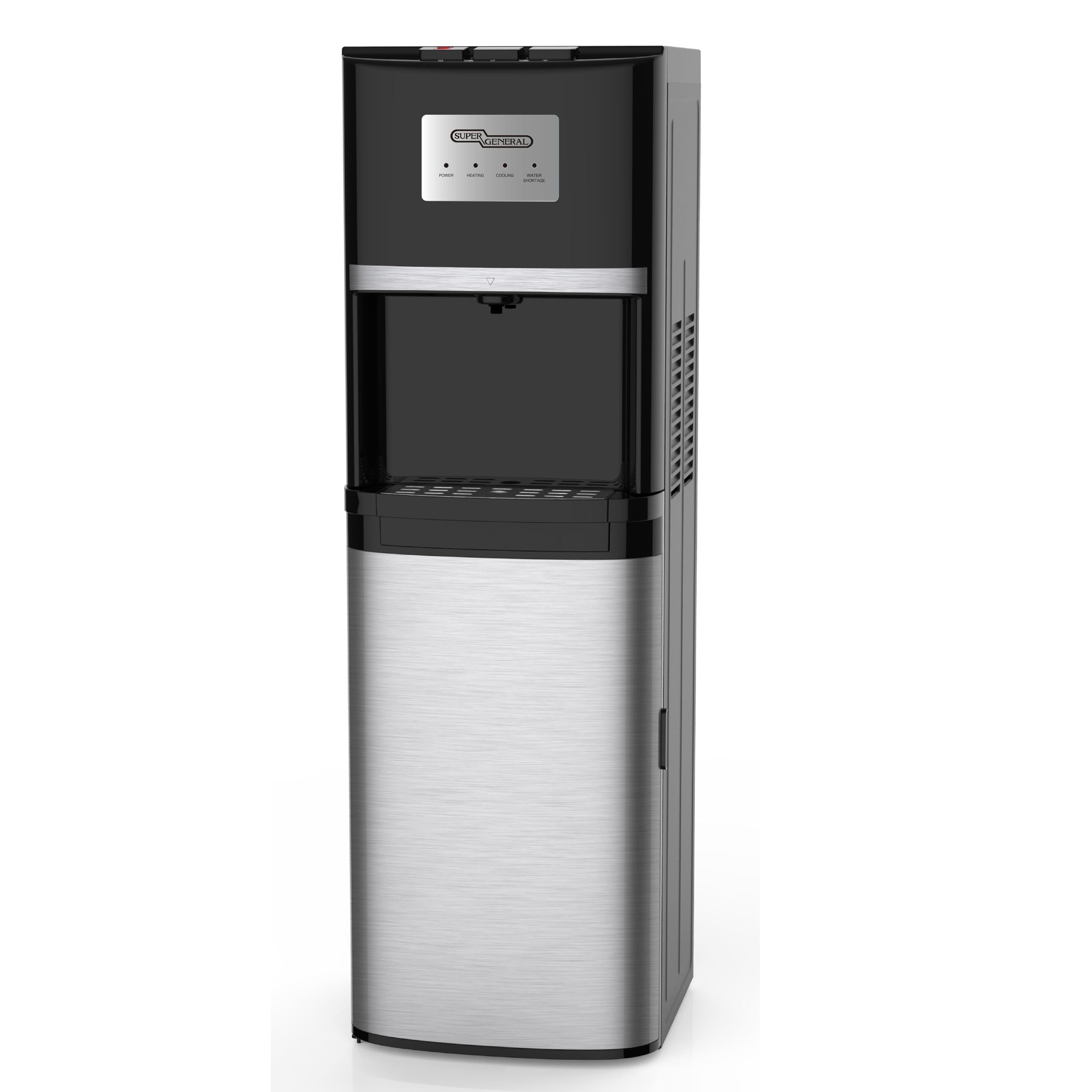 Super General Hot and Cold Water Dispenser SGL2020BM, Bottom-Loading Water Cooler, Instant Hot Water, 3 Taps, 33.9 x 35.8 x 106.2 cm (WxDxH), Black/Silver, 1 Year Warranty
