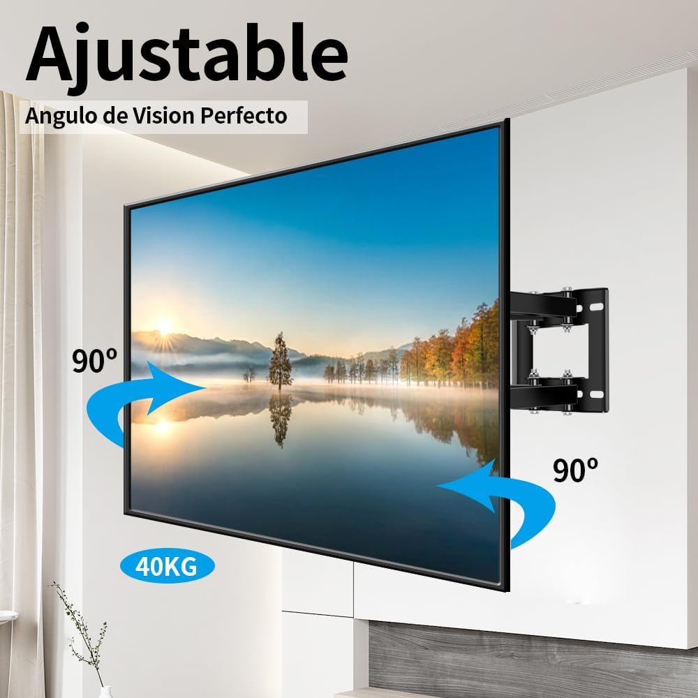 BuFan Supporto da parete girevole per TV da 32 a 80 pollici, doppio braccio articolato per Smart TV LED LCD 4K OLED, VESA max 600 x 400 mm, resistente, supporta fino a 45 kg, intrattenimento domestico