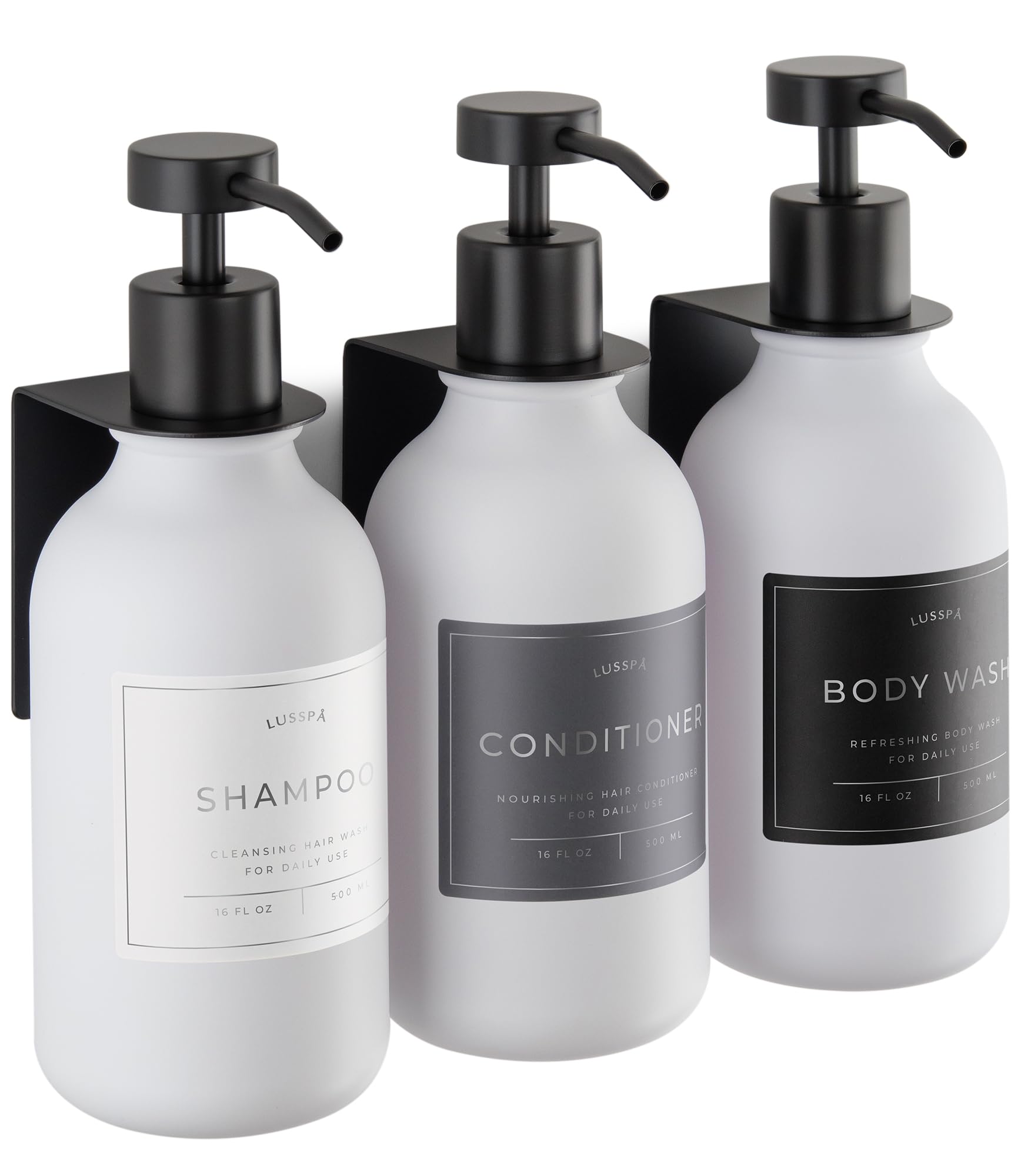 Distributeur mural pompe acier inoxydable flacon blanc mat pour gel douche après-shampoing