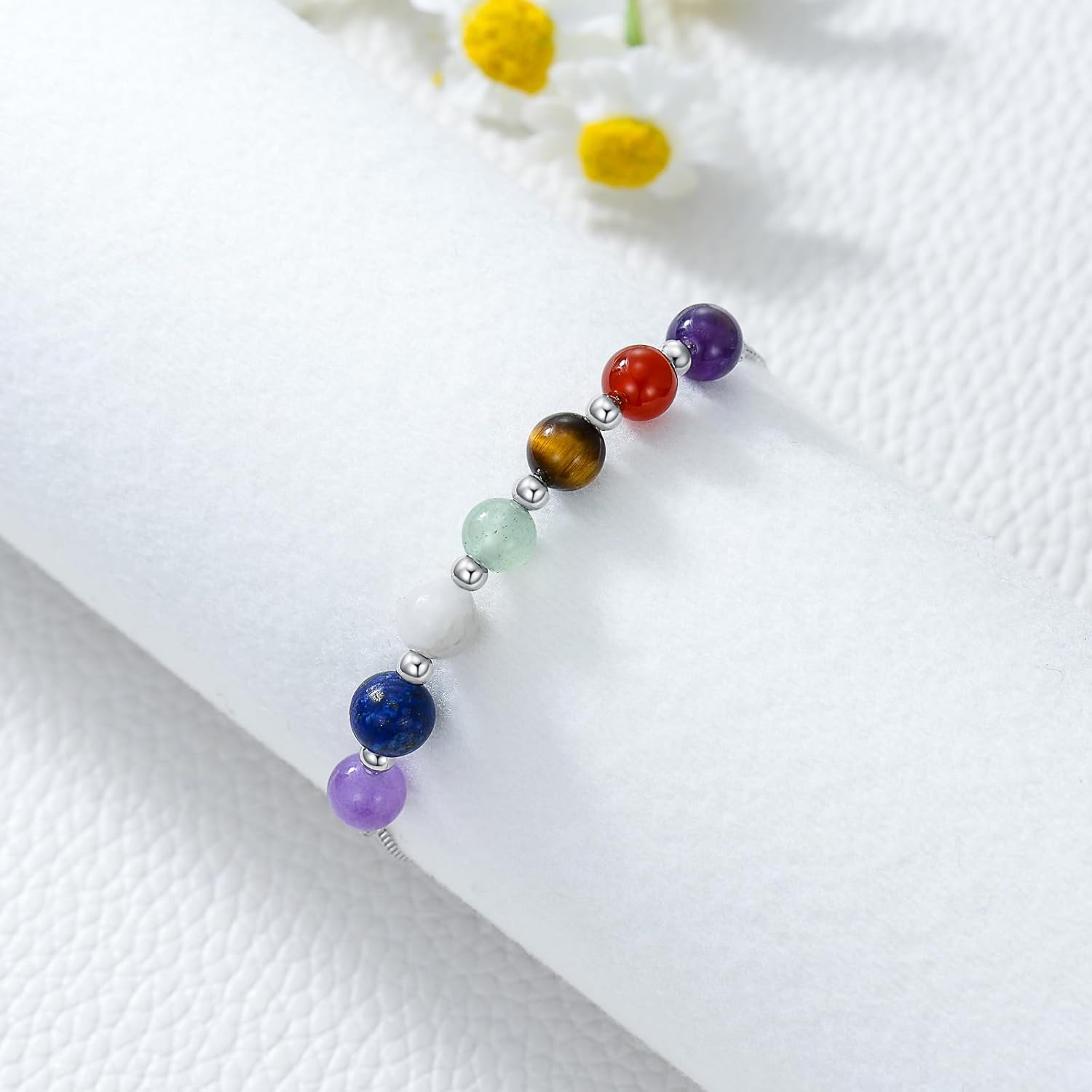 7 Chakra Bracelet for Women 925 Sterling Silver Beads Chakra Bracelet 6mm Healing Stone Jewelry Gifts - Image 3