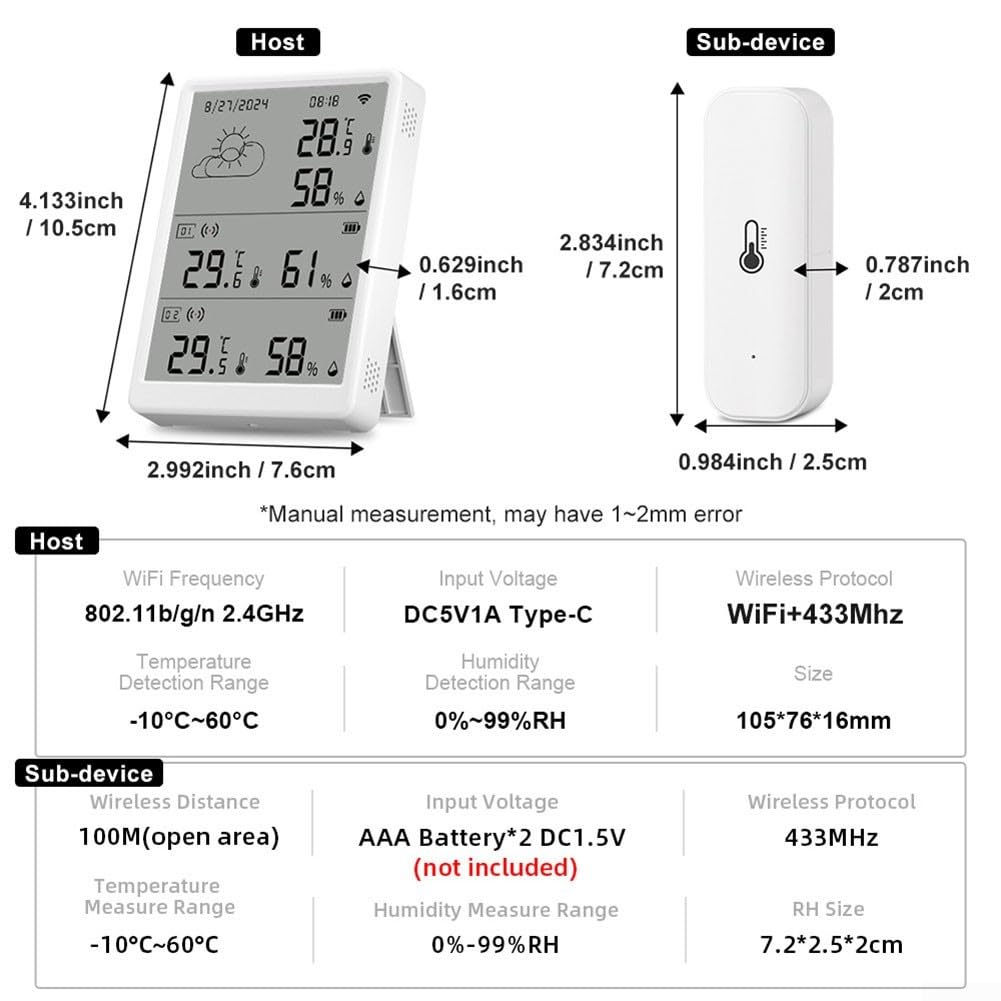 Wlan Hygrometer Thermometer Sensor für Tuya für SmartLife Luftfeuchtigkeits Temperatur-Feuchtigkeitssensor Wlan Thermometer mit app für Zuhause Gewächshaus(1*Basisstation+10*Sensor)