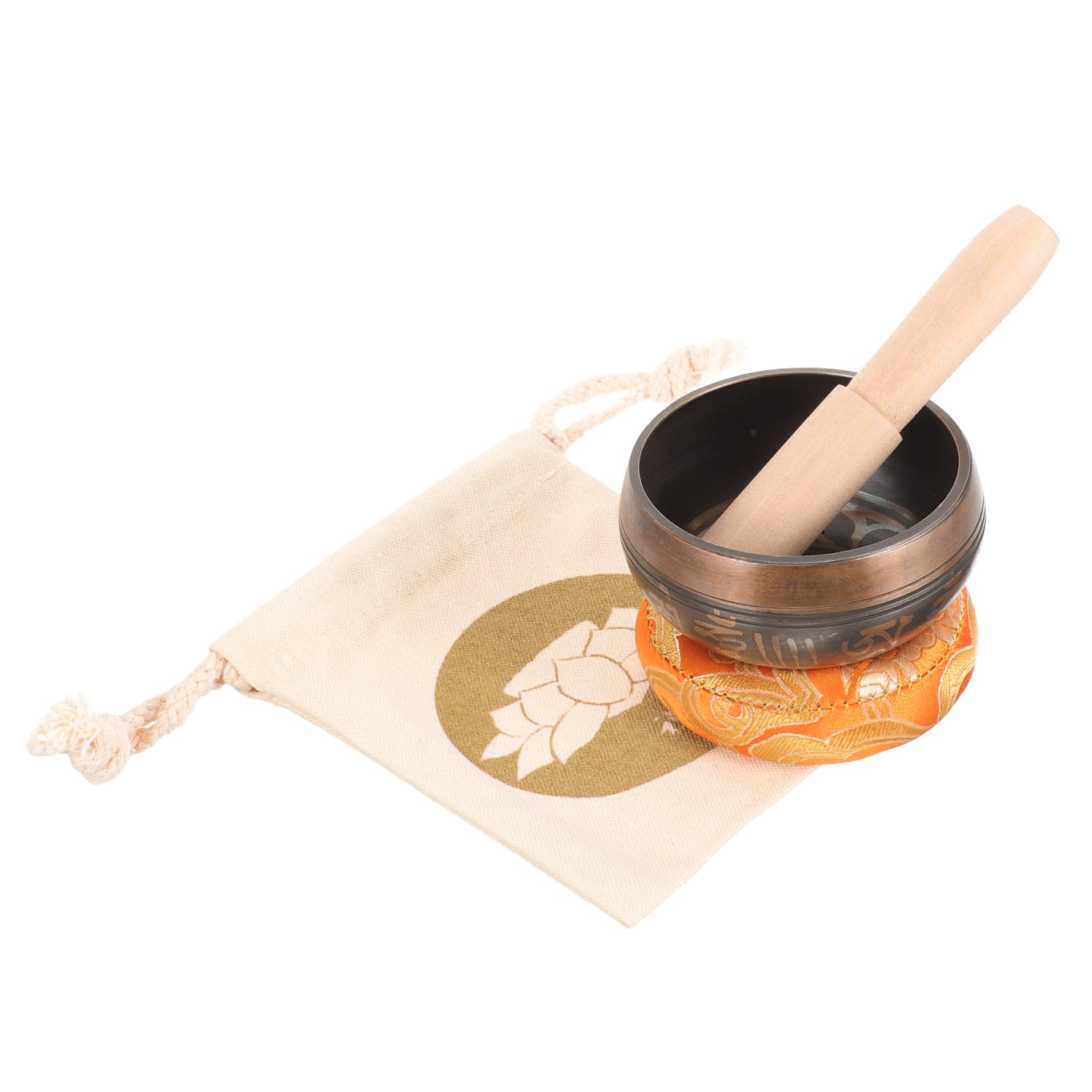 FOMIYES 1 Set Buddha Sound Bowl Slate Garden Labels Pumice Stone for Feet Singing Bowl Kit Singing Bowls Tibetan Sound Bowl Brass Singing Bowl Tibetan Music Bowls Polyester To Heal Nepal