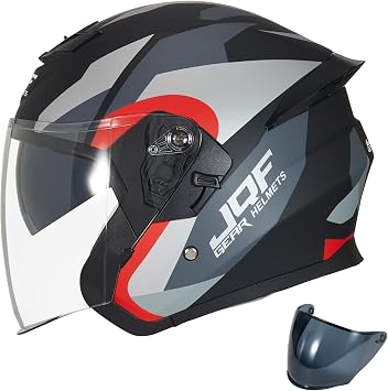 Motorcycle Helmets Open Face for Streey Moped Scooter, Dual Visor 3/4 Moped Helmets for Adults Motorbike Half Helmet 601 DOT Approved Men and Women