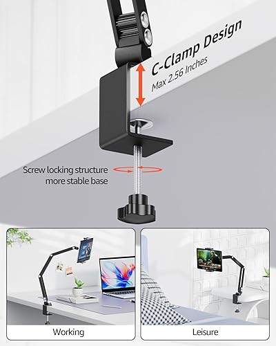 Miniatura 3 de Urmust Soporte para tablet con brazo extensible, multiángulo ajustable para iPad Pro de 4.7 a 13 pulgadas, Air, Galaxy Tab, Kindle Fire, Switch,