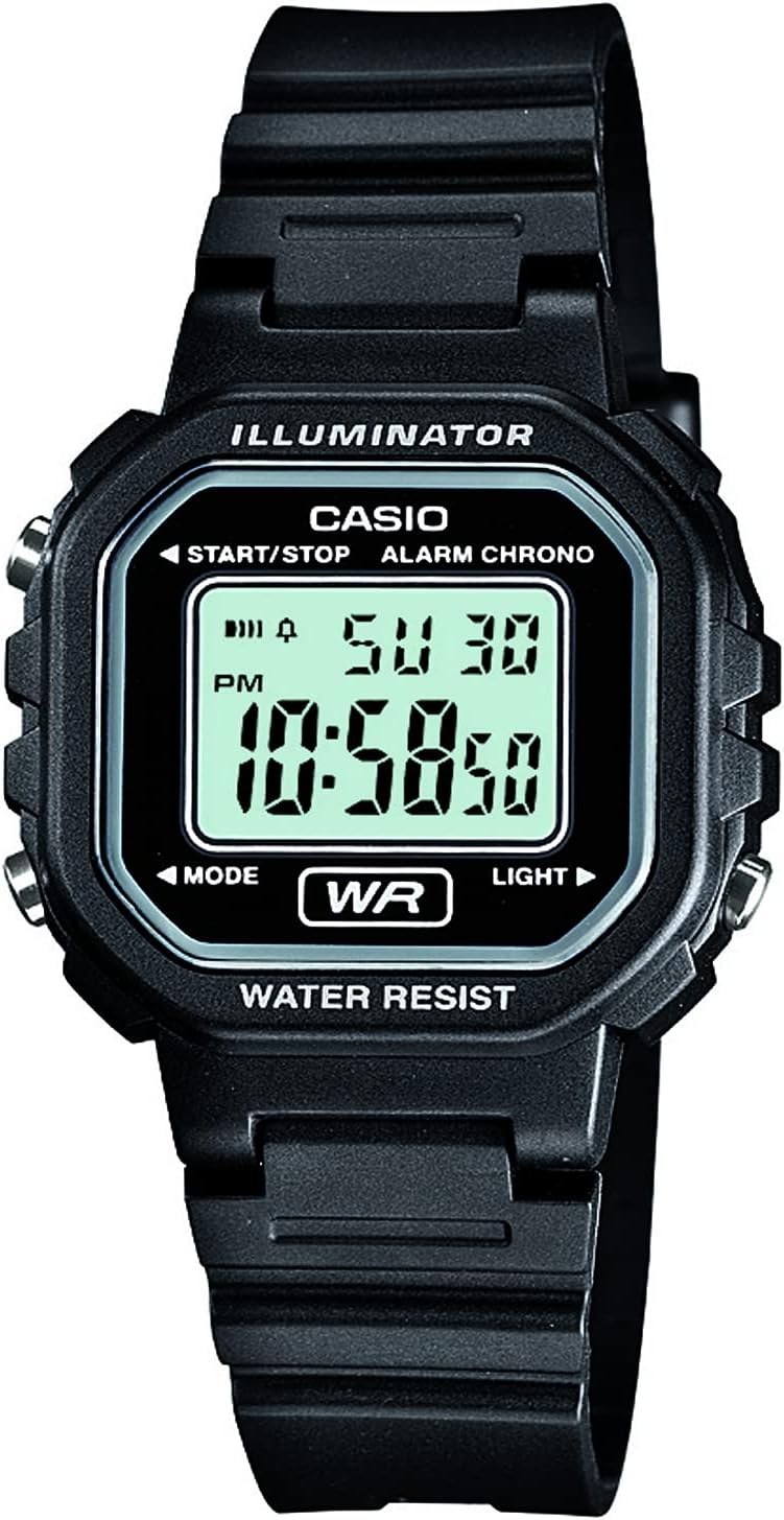 LA20WH Series | Women's Digital Watch | Water Resistant | LED Light | Auto Calendar | Date Display | 1/100 SEC Stopwatch | Regular Time Keeping (HR, Min, SEC, PM, Date, Day) | 5 Yr Batt