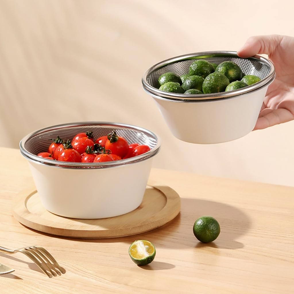 Stainless Steel Kitchen Colander with Bowl Set Small Food Rice Strainer Fruit Washing Basket for Food Preparation Tool