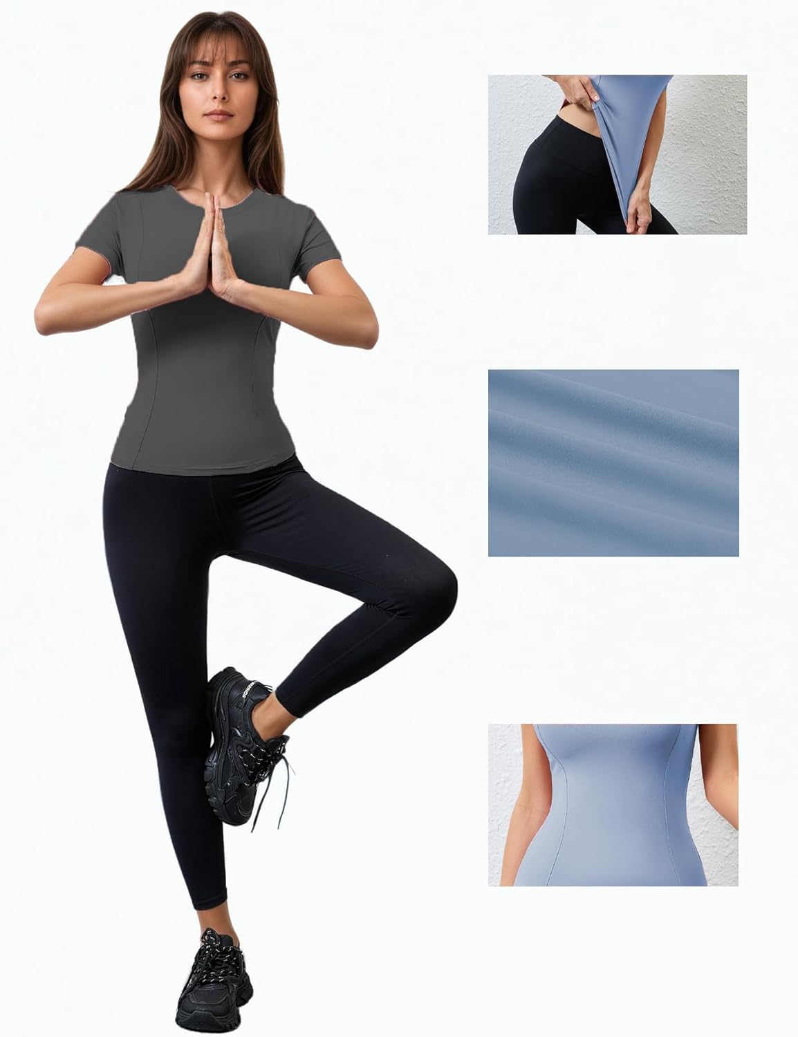 Women Elastic Workout Shirts Breathable Compression Quick Dry Gym Lightweight Basic Fitted Tops - Image 4