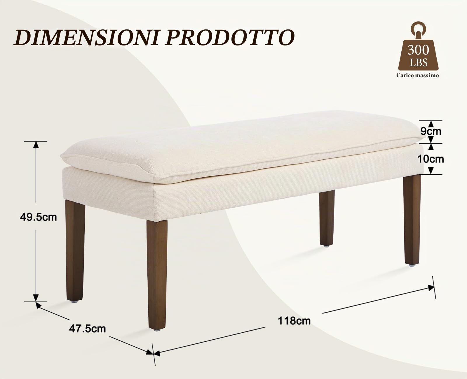 Ya-Home Panchina da Ingresso Panca Fondo Letto con Gambe in Legno, Bianca