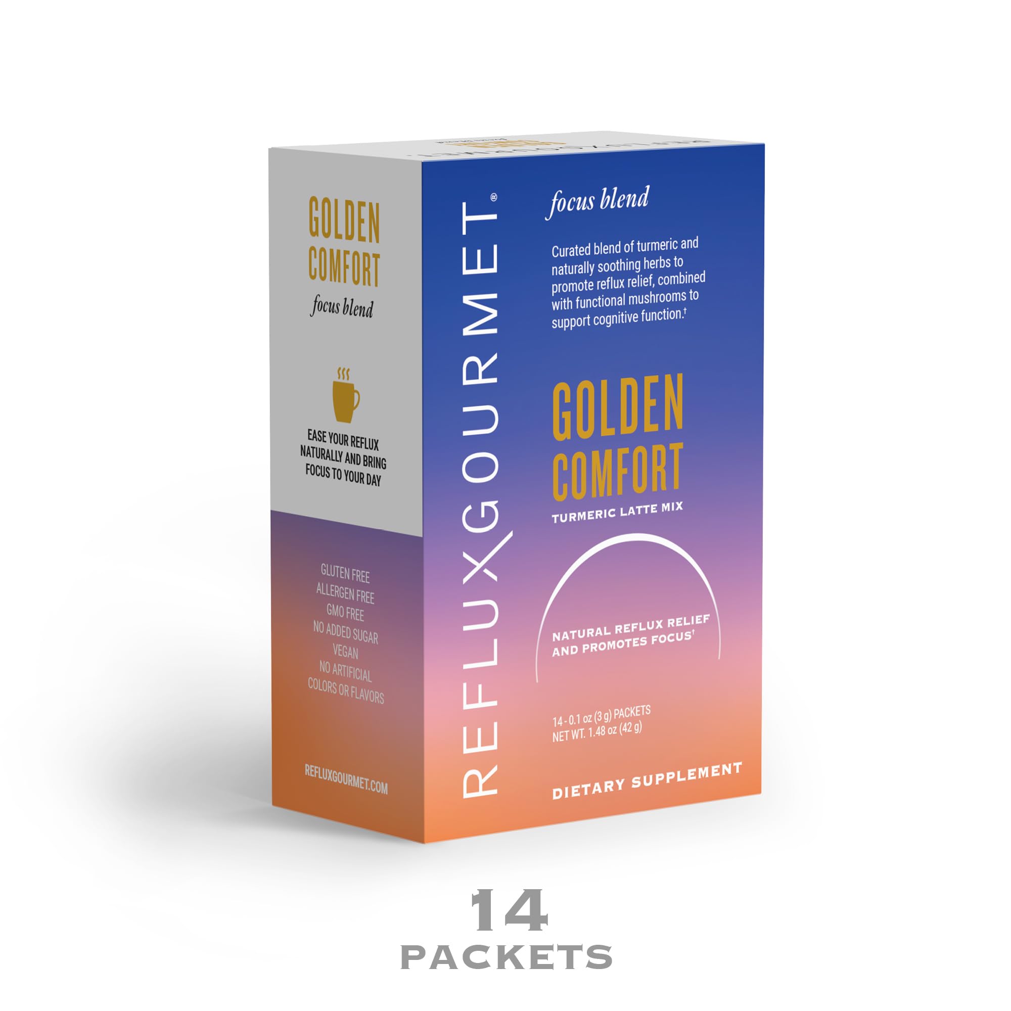 REFLUX GOURMET Golden Comfort Focus Blend – Turmeric Latte with Functional Mushrooms & Black Pepper Extract – 14 ct — Amazon image 2