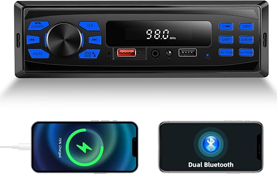 SIXWIN Single Din Car Stereo with Bluetooth 5.1 Hands Free Calling Car Stereo FM Radio Car Mp3 Player Dual USB AUX Port Audio Recording Car Audio System Car Stereo Receiver