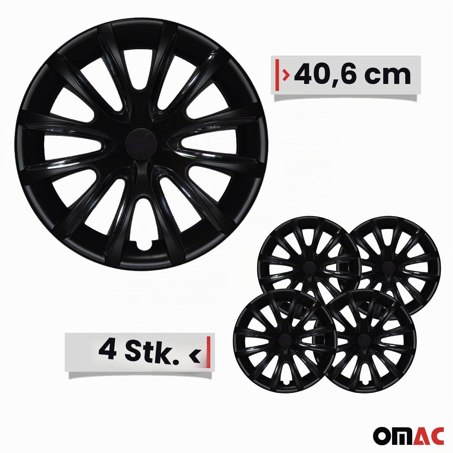 OMAC 4X Radkappen Radzierblenden Radblenden 16" Zoll Stahlfelgen Matt Schwarz-Schwarz
