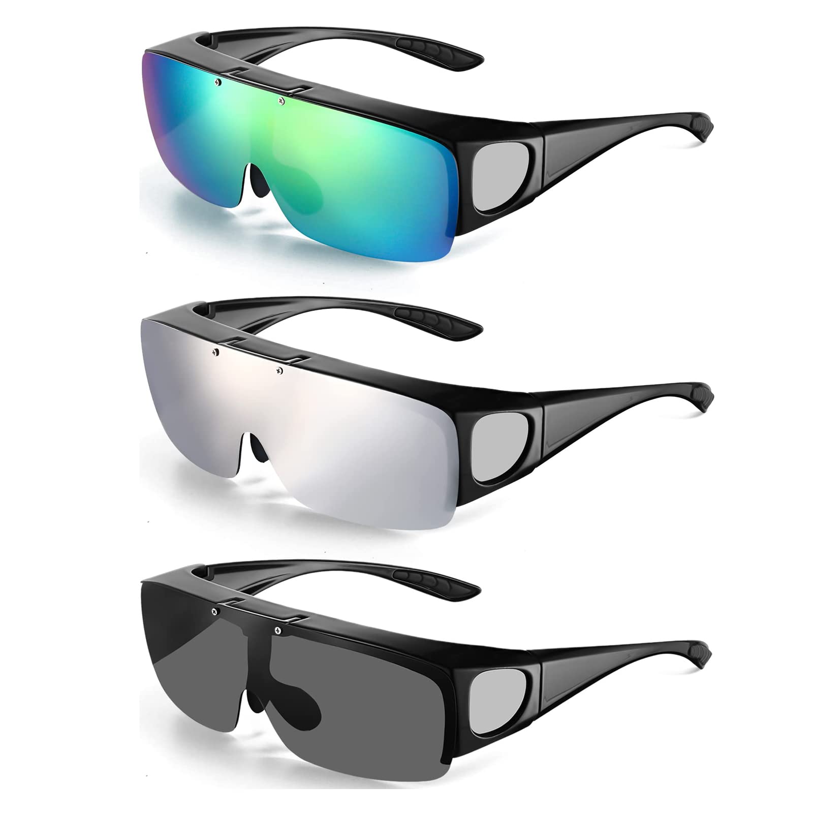 Excefore Polarized Sports Sunglasses, 3 Pcs TAC Flip Glasses Sports Cover-ups Sunglasses for Men Women, Lightweight Sunglasses for Running Driving Fishing Golf Motorcycle Climbing Sports