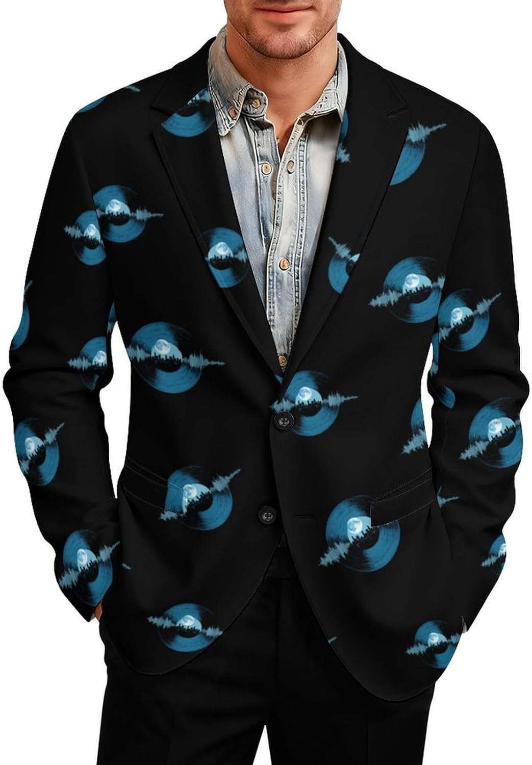 City Tunes Trendy Men's Two Button Suit Funny Casual Slim Fit Blazer Coat Tuxedos Jackets