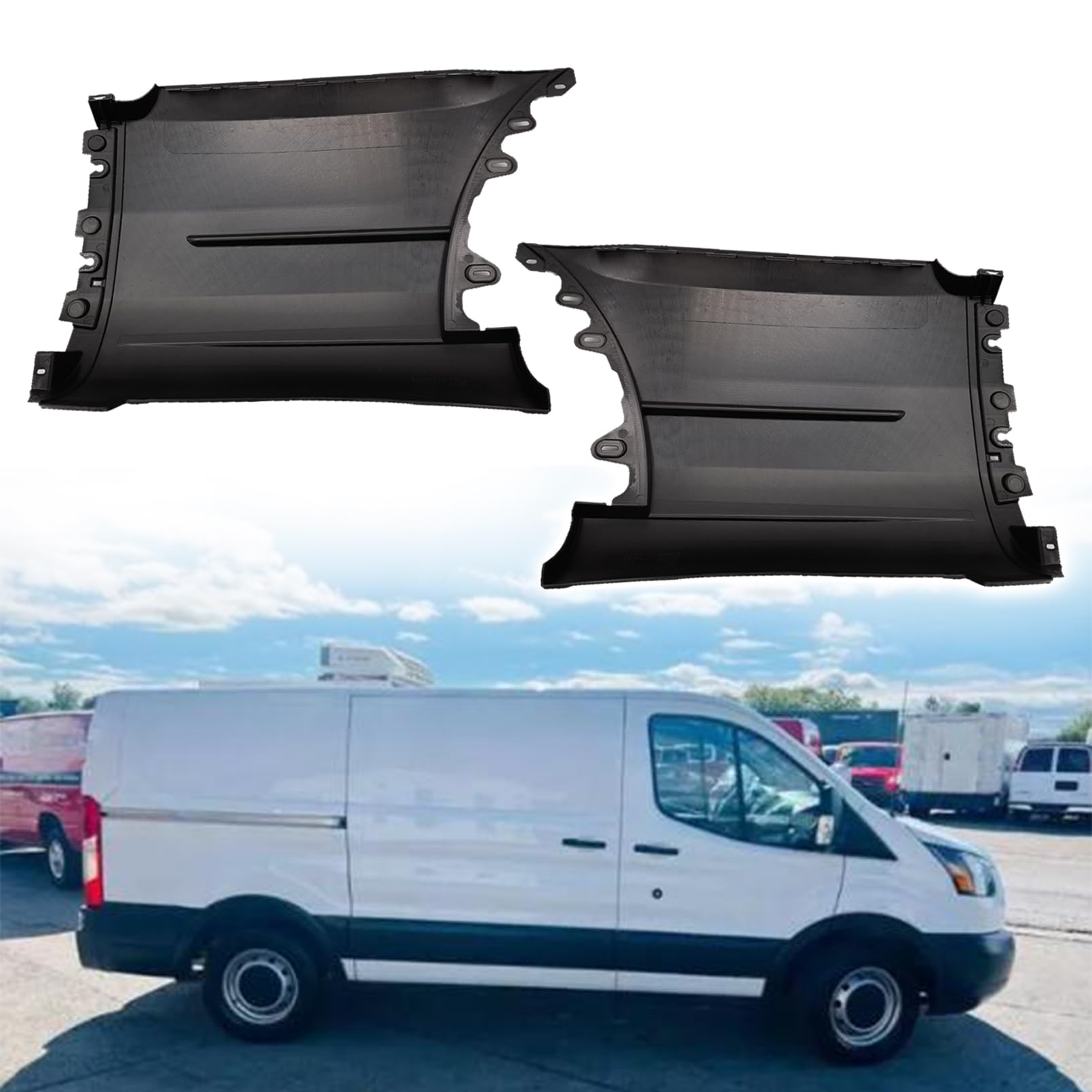 HAPSO for Ford Transit-150/250 2015 16 17 18 2019 Bumper Cover Extension 2Pcs Rear Passenger Driver Side?Short 130In Wheel Base PP Plastic Textured Black
